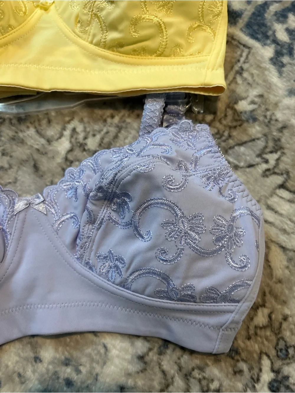 Smart Fir Women's Lace-Embroidered Wireless Bralette - Yellow and Lavender